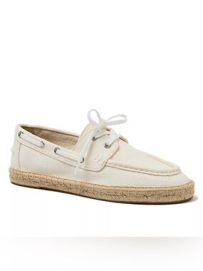 Lands' End Seaport Espadrille Boat Shoes Ivory Canvas Size 7 NWOT